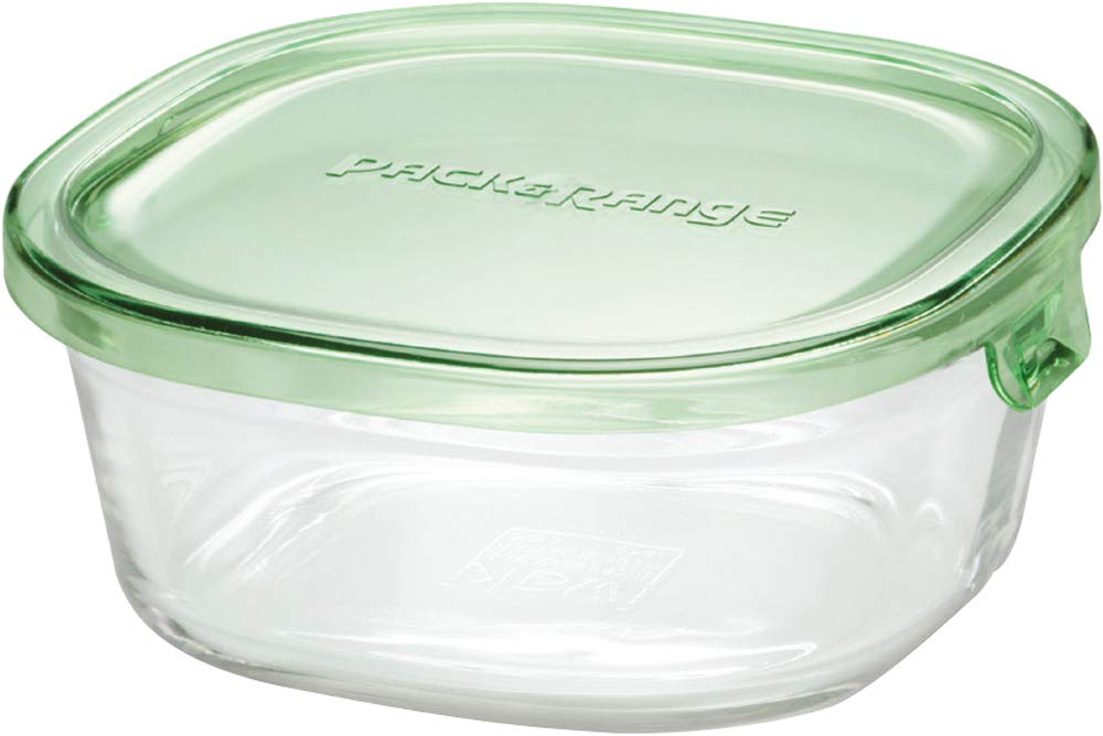 iwaki Heat Resistant Glass Storage Container, Green, Square Shape, S, 15.2 fl oz (450 ml), Rice, 1 Pair Pack & Range