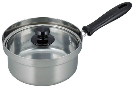 Wahei Freiz VR-8184 Ramen Pot with Single Handle, 6.3 inches (16 cm), Spill Resistant, Glass Lid Included, Induction Compatible, Stainless Steel, Silver