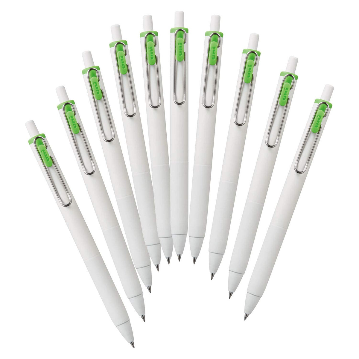 Mitsubishi Pencil Uni-Ball One UMNS38.5 Gel Ballpoint Pens, 0.01 inches (0.38 mm), Lime Green, 10-Pen Box