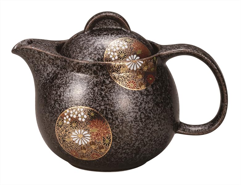 Nakamaru K9-596 Kyudani Ware Pot Teapot, Round Crest Gold Filled