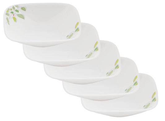 CORELLE CP-9739 Plate, Plate, Width 5.1 x Depth 5.1 x Height 1.4 inches (13 x 13 x 3.5 cm), Break-Resistant, Lightweight, Green Breeze Square, Small Bowl, Set of 5