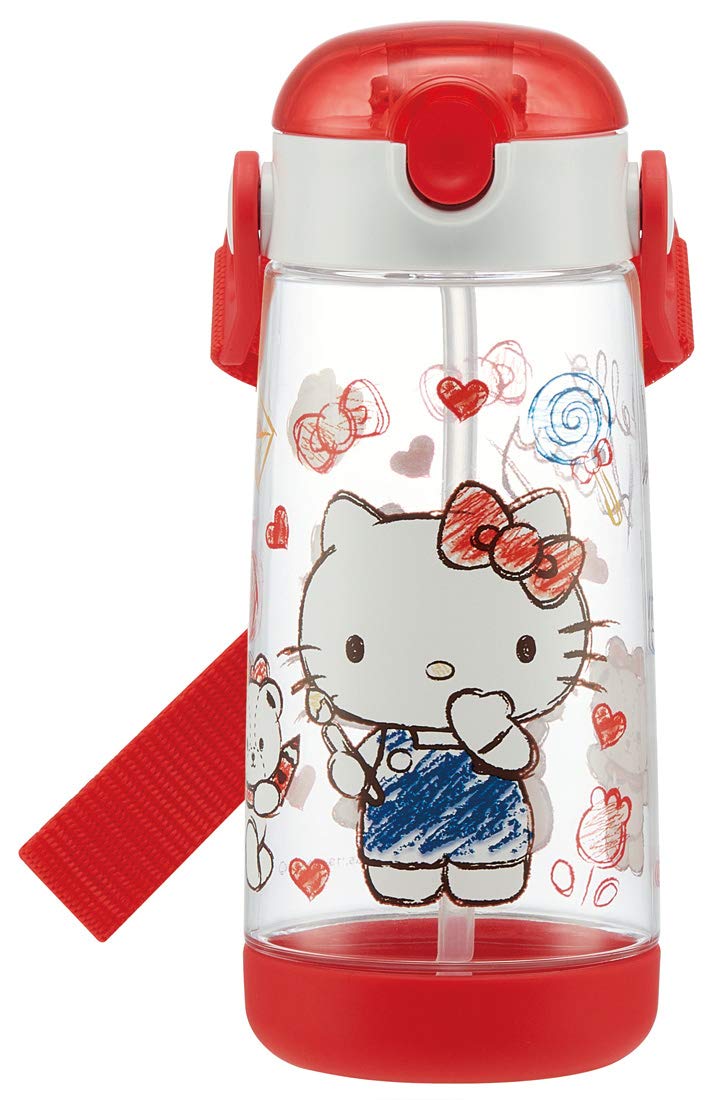Skater PDSH5 Sanrio Hello Kitty Kids Water Bottle with Straw, Clear Bottle, 16.2 fl oz (480 ml), Silicone, Girls