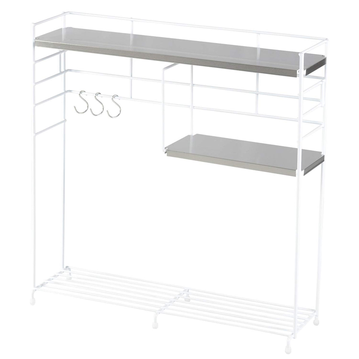 Bewer Style SB-130027 Kitchen Rack, Slim, Depth 5.5 inches (14 cm), Stainless Steel Top Plate, 3 S Shaped Hooks, 2 Suction Cups with Hooks to Prevent Falling, Kitchen Tools, Condiment Rack, Width 19.7 inches (50 cm) x Height 19.7 inches (50 cm)