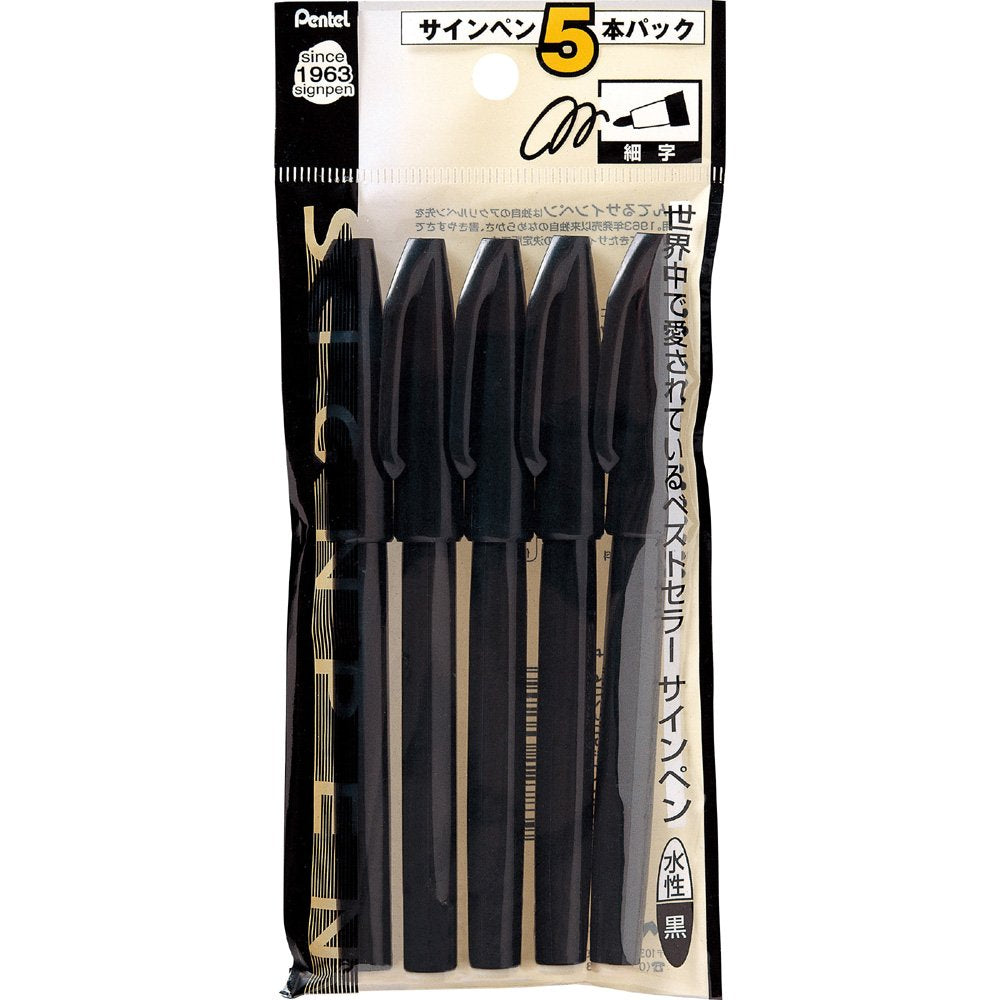 Pentel XS520AD5 Sign Pen, Pack of 5, Black