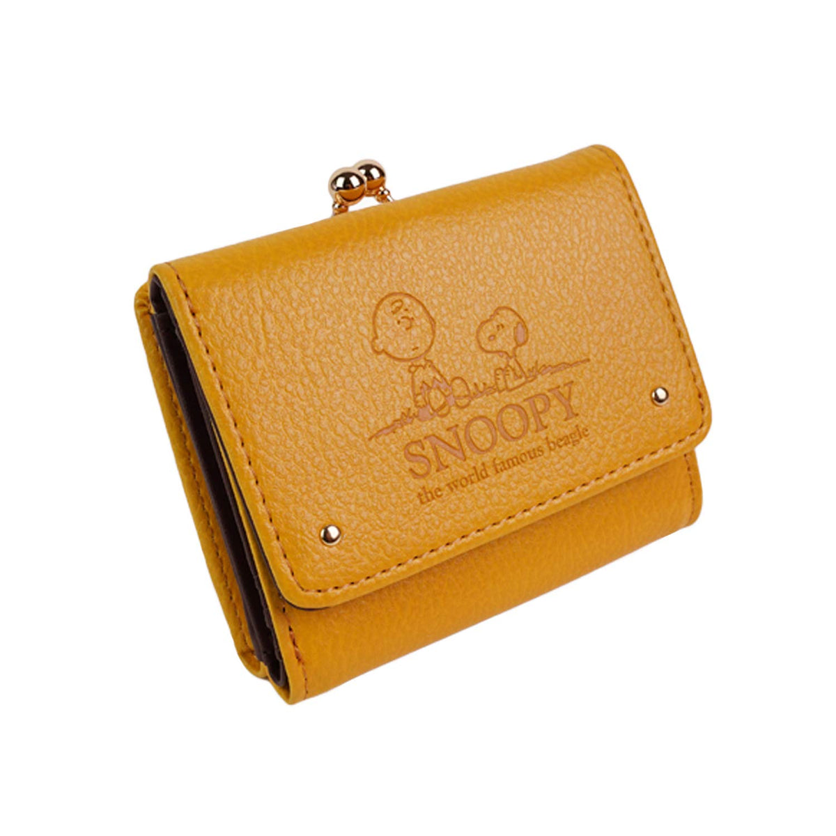 Snoopy Charlie Brown Wallet, Trifold Wallet, For Adults, Women's, Cute, Simple, Cute, SNOOPY Character Wallet, Mini, Compact, Small - yellow