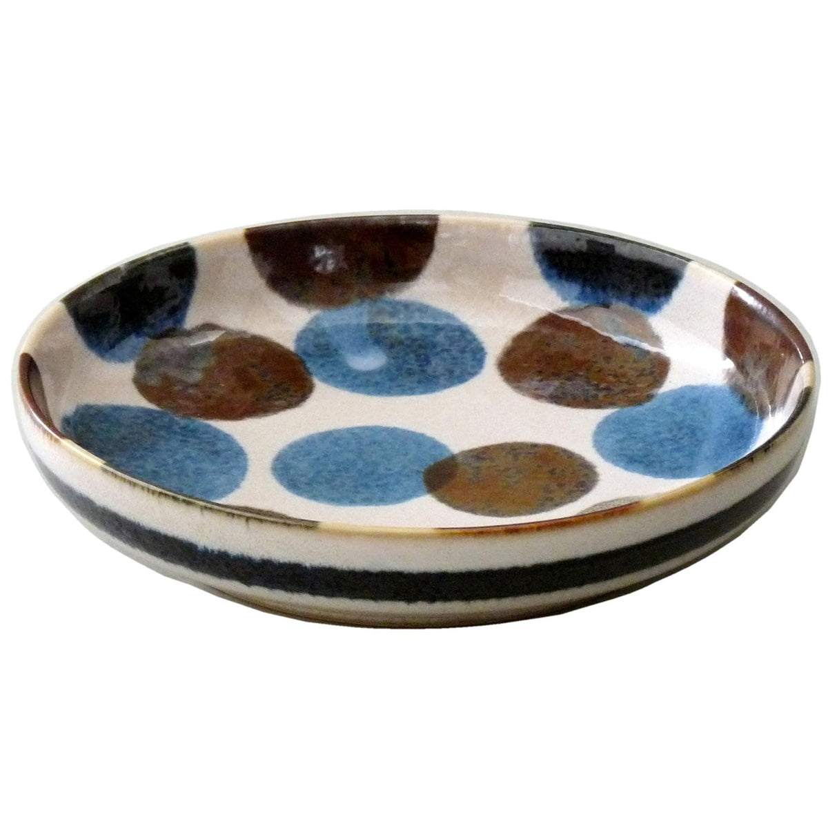 Awasaka MN-886 Brush Blue Dotted Pasta Bowl, Shallow Bowl, Platter, Pasta Plate, Diameter Approx. 7.9 x 1.6 inches (20 x 4 cm), Microwave and Dishwasher Safe, Made in Japan