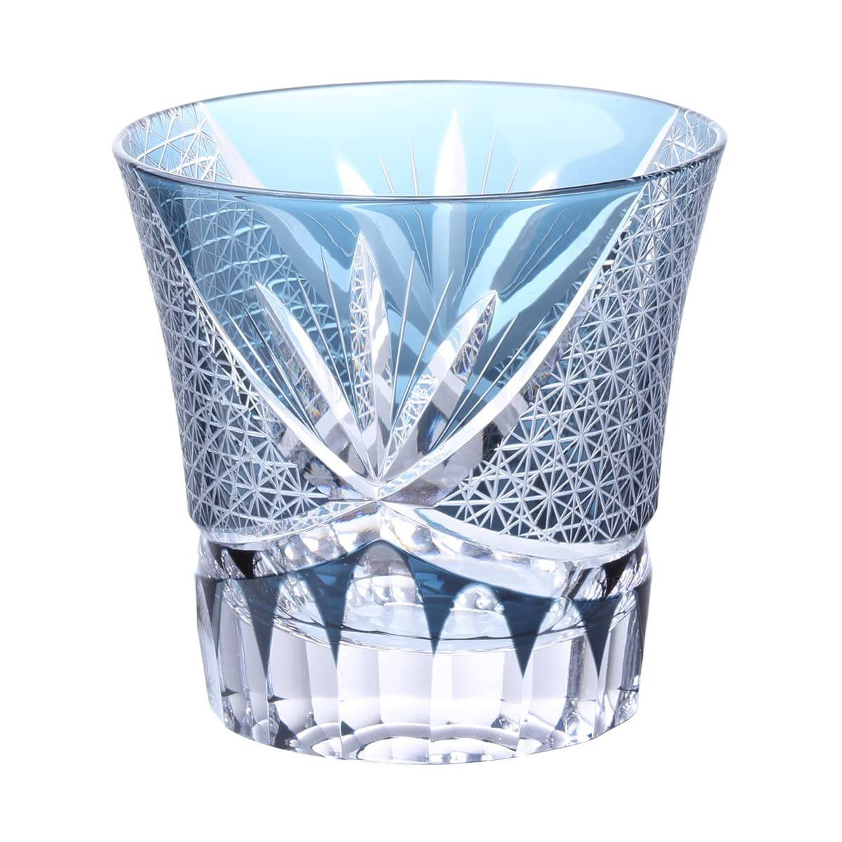 J-kitchens Retro Kiriko Glass Cup, Φ3.5 x H3.3 inches (90 x 85 mm), 8.5 fl oz (240 cc), Orchid Carving Small Pattern, Ink Blue, Hanachou Current Model