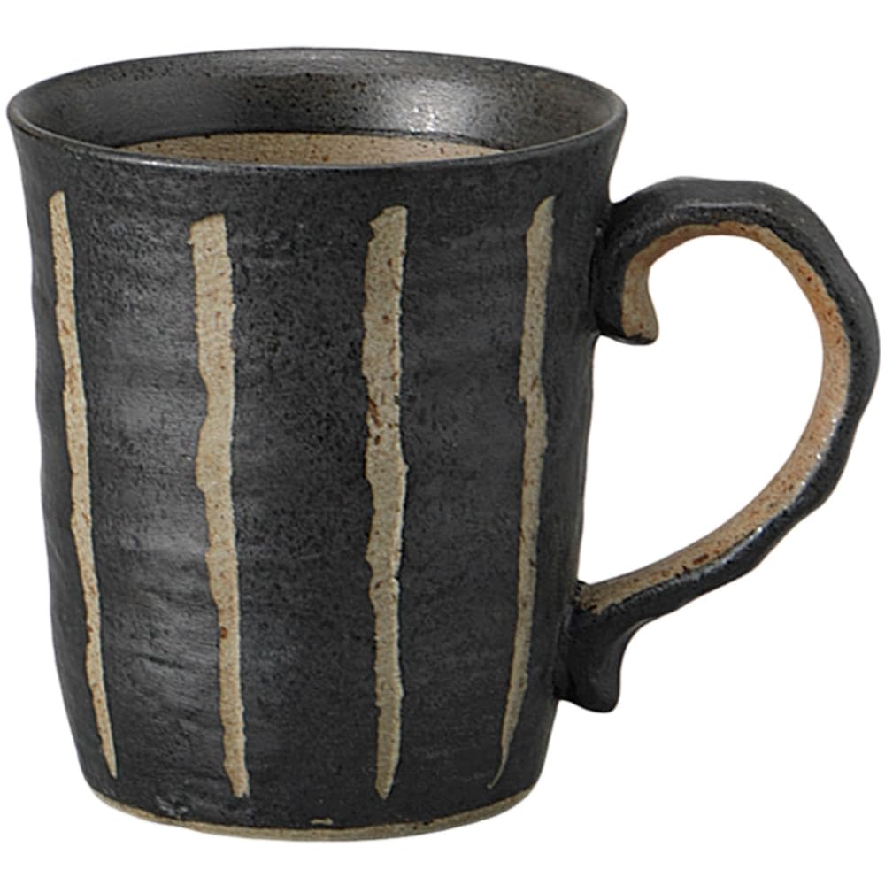 Ale-net Mug, Mug, 4.2 x 3.1 x 3.6 inches (10.8 x 8 x 9.2 cm), 9.2 fl oz (260 cc), Carved Tokusa, Black, Pottery, Microwave Safe, Mino Ware, Made in Japan