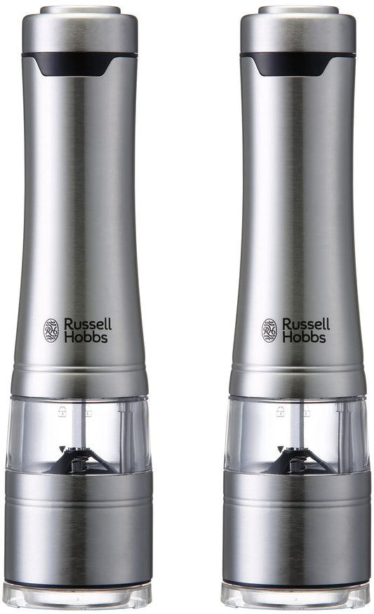 Russell Hobbs 7922JP Electric Mill, Salt & Pepper, Rock Salt, Pepper Spice, Adjustable Coarseness, Set of 2
