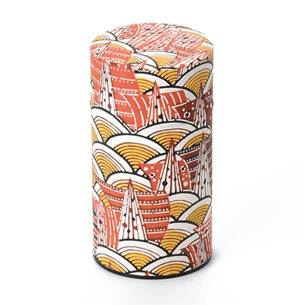 Haikara-san Japanese Tea Storage Canister, Washi Paper Wrapped, Traditional Design, Airtight Lid (Modern Seigaihaモダン青海波, Large (200g))