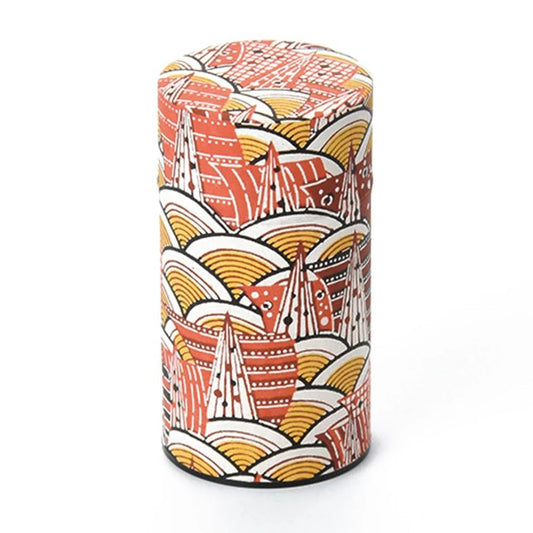 Haikara-san Japanese Tea Storage Canister, Washi Paper Wrapped, Traditional Design, Airtight Lid (Modern Seigaihaモダン青海波, Large (200g))