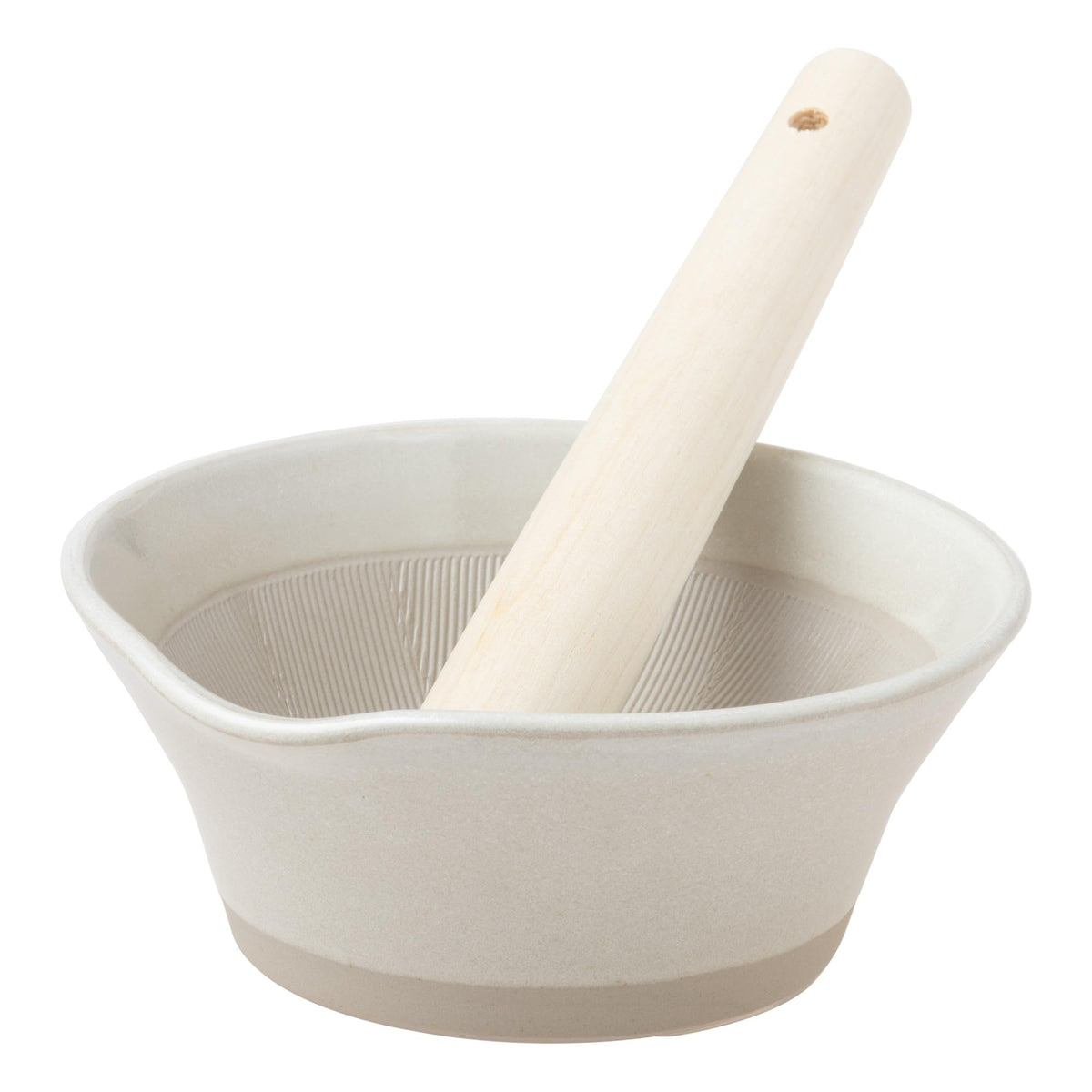 Motoshige Pottery 041246 Iwami Pottery Color Mortar Pestle Set, White, Does Not Damage Tables, Silicone, Bottom Diameter Approx. 5.3 inches (13.5 cm), Anti-Slip, Motoshige Pestle Wood Pestle Set, Made