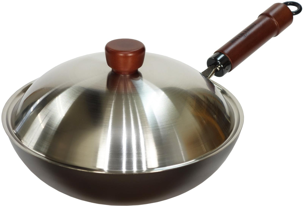 Riverlight KS1426 Extra Iron Frying Pan, Deep Type, Fry Pan with Lid, 10.2 inches (26 cm), Iron Nitride, Nitrided, IH Compatible, Rust Resistant, Wok, Made in Japan