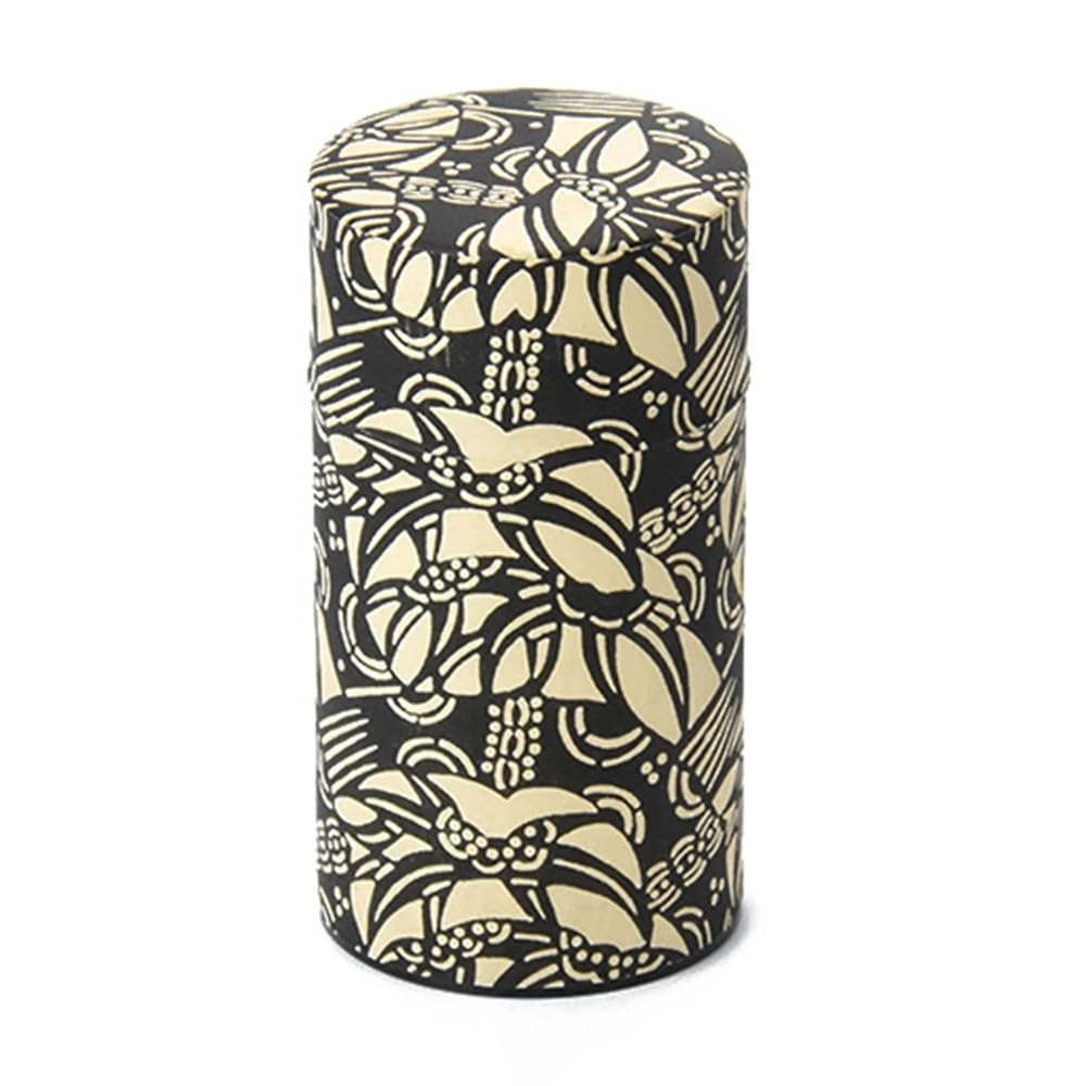 Haikara-san Japanese Tea Storage Canister, Washi Paper Wrapped, Traditional Design, Airtight Lid (Brush Print　版, Large)