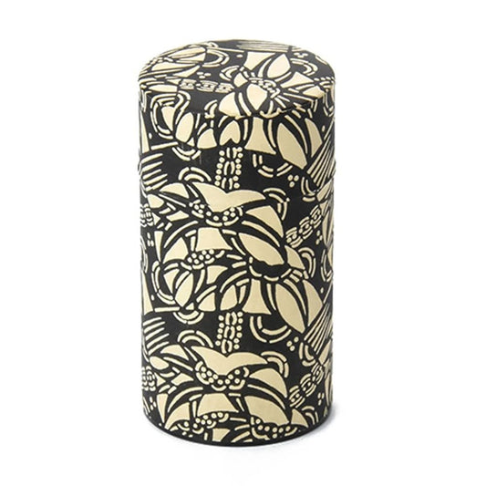 Haikara-san Japanese Tea Storage Canister, Washi Paper Wrapped, Traditional Design, Airtight Lid (Brush Print　版, Large)