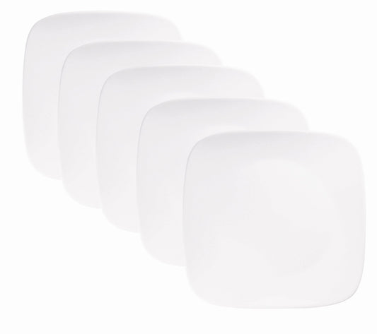 Corelle J2213-N CP-9621 Plate, Plate, Width 10.4 inches (26.5 cm), Shatter-Resistant, Lightweight, Winter Frost White, Square, Platter, Set of 5
