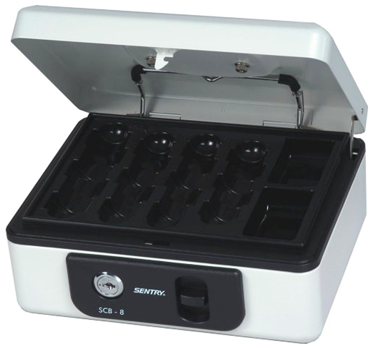 Sentry SCB-8 Small Cash Box Storage Box with Key A6 Key Lock, Coin Case, One-touch Open, Light Gray