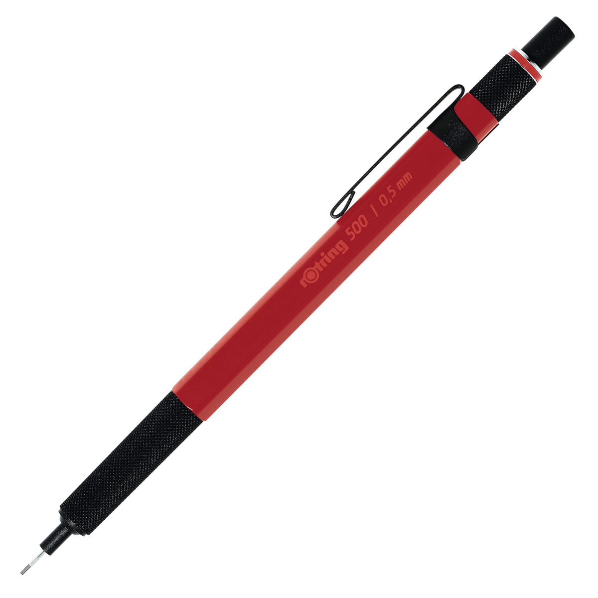 Rotring 500 Mechanical Pencil, Red Hexagonal Plastic Barrel and Non-Slip Textured Metal Grip, 0.5mm, HB Lead, 1 Count