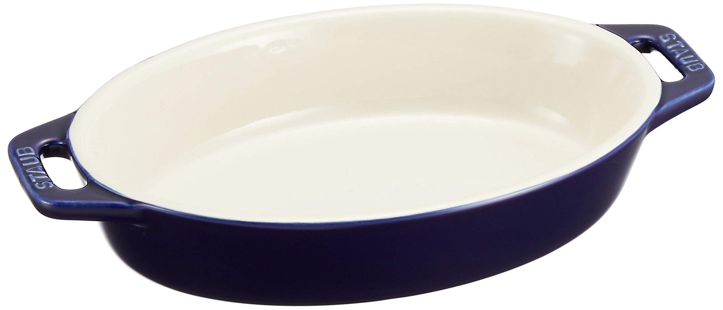 Staub Oval Dish Grand Blue 6.7 inches (17 cm) Ceramic Au Gratin Dish, Oven Safe