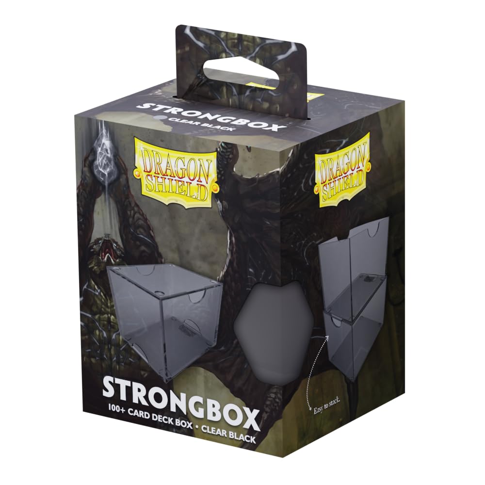 Dragon Shield Strongbox Deck Box Clear Black, Holds 100+ Double Sleeved Cards, Acrylic TCG Storage Case, Vacuum Seal Closure, Stackable, Display Lid, 83.5 x 106 x 75.5 mm