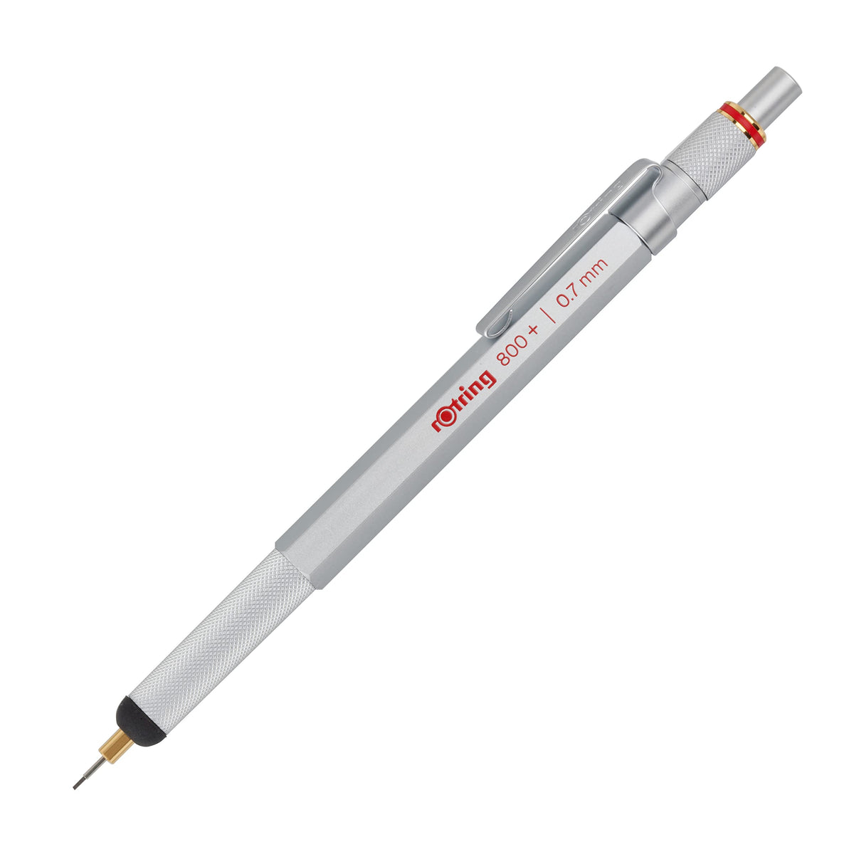 rOtring 1900184 800+ Mechanical Pencil and Touchscreen Stylus, 0.7 mm, Silver Barrel