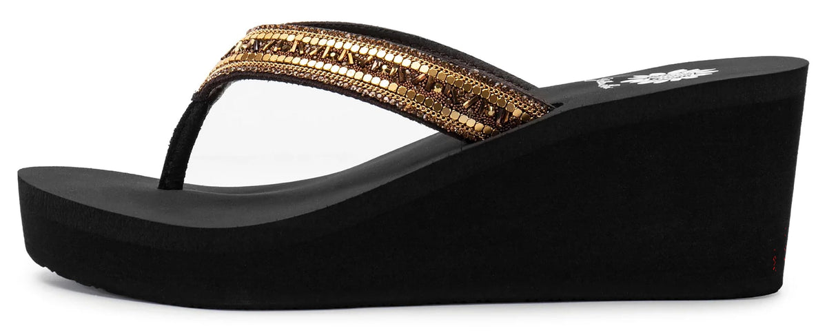 Yellow Box Women's Edan Wedge Sandal, Round Toe, 2.5 Inch Heel, 0.75 Inch Platform, Comfortable Flip-Flop (Brown, 10)
