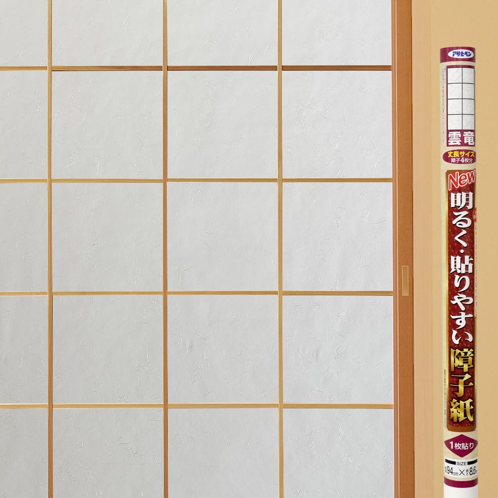 Asahipen Shoji Paper, Bright, Easy to Stick Shoji Paper, Width 37.0 inches (94 cm) x Length 3.3 ft (8.6 m), Item Number: 9102, Unryu, Glue Sticking, Long Size, 4 Shoji, Made in Japan