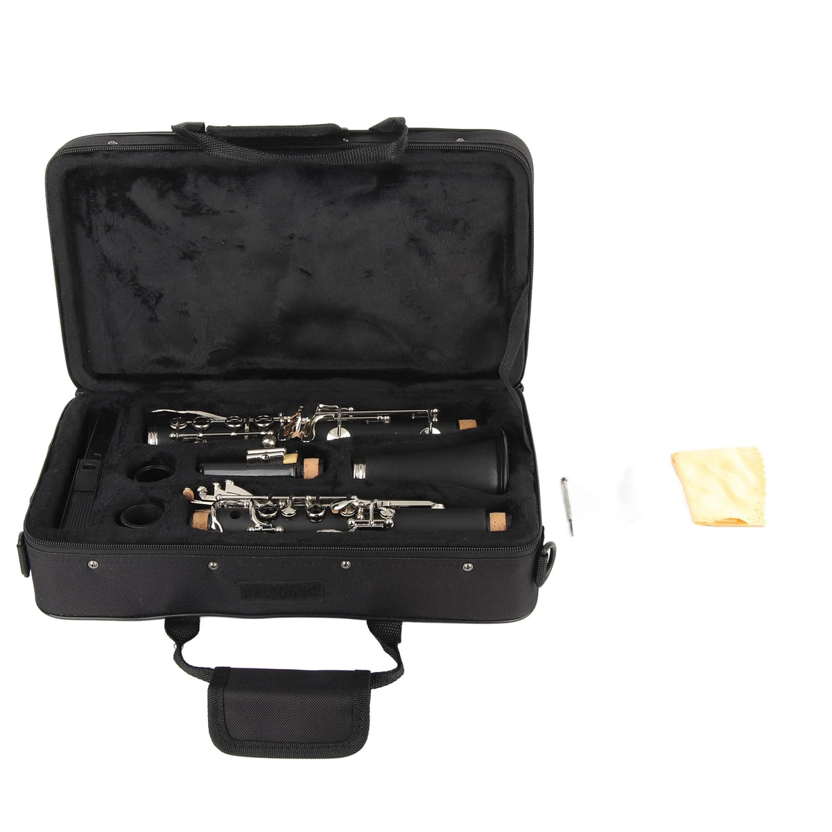 clarinet for beginners, made of durable wood, Bb key clarinet with cleaning cloth, beginner (black)