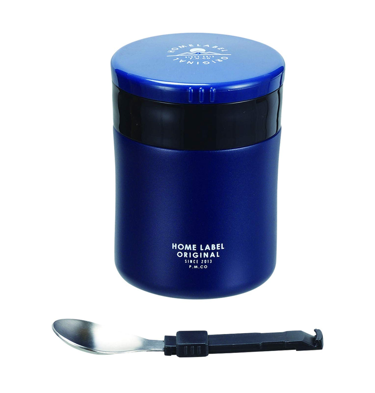 Pearl Metal HB-5458 Food Mug, 15.7 inches (400 mm), Spoon Included, Navy, Home Label