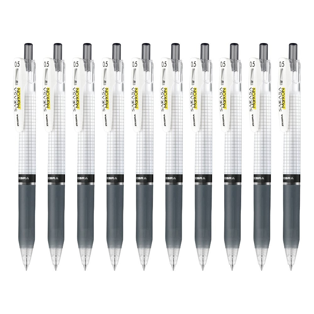 ZEBRA B-JJ77-BK Sarasa Mark On Gel Ballpoint Pen, 0.5, Black, 10 Pens