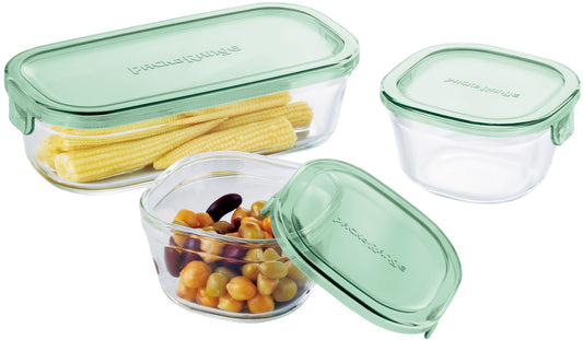 iwaki PS-PRN-3G2 Heat Resistant Glass Storage Container, Green, Set of 3, Pack & Range