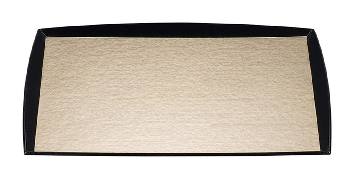 Fukui Craft Size4 High Edge Watarase Rectangle Wood Grain Serving Tray Champagne Gold Aqua & Black Edge Sl 0.8 x 16.7 x 12