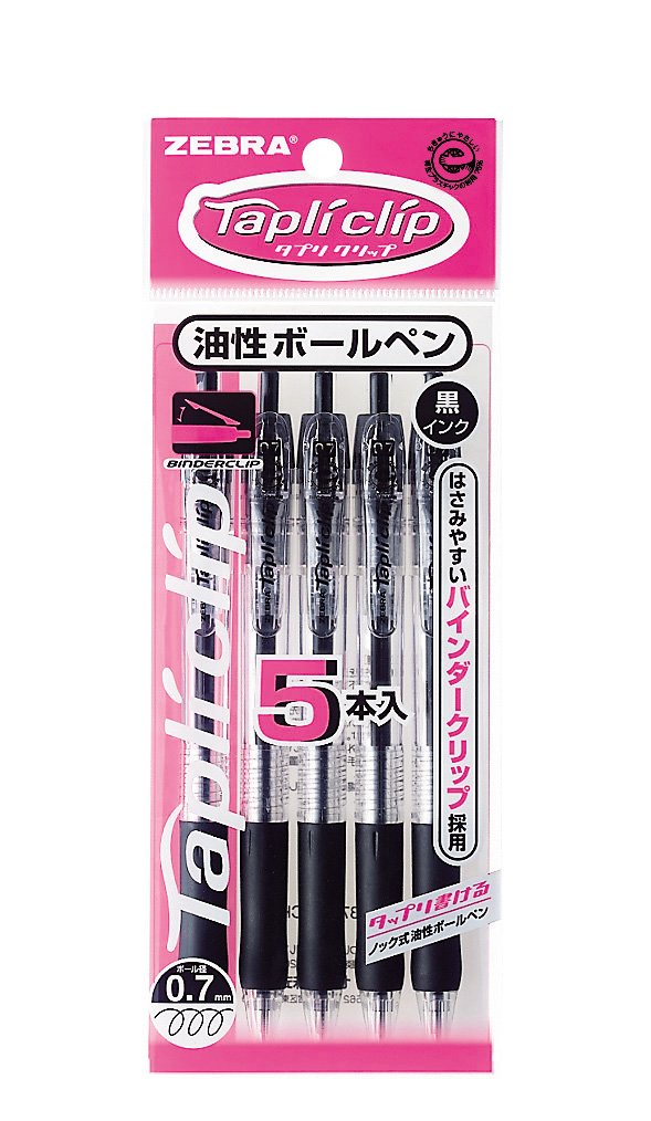 Zebra P-BN5-BK5 Permanent Ballpoint Pen Tapri Clip 0.7 Black 5 Pens