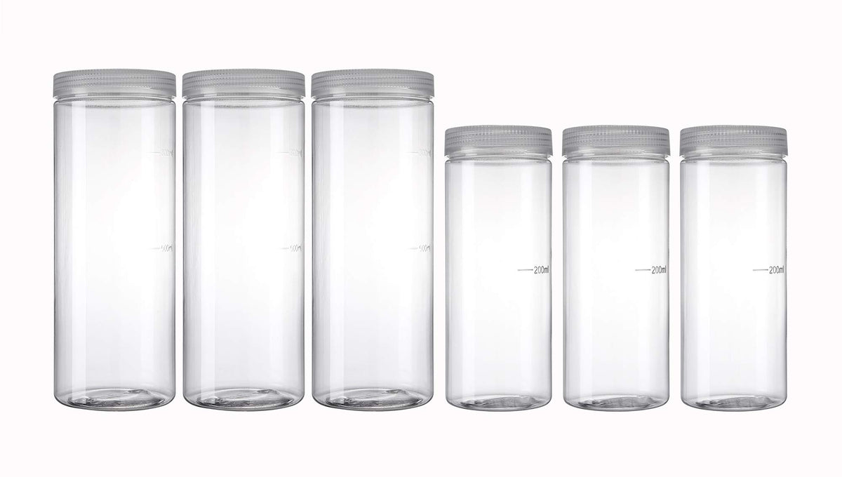 Silicook Clear Plastic Jar, Set of 6-32oz & 11oz, Round Shaped, Transparent, Food Storage Container, Kitchen & Household Organization for Dry goods, Pasta, Spices and More