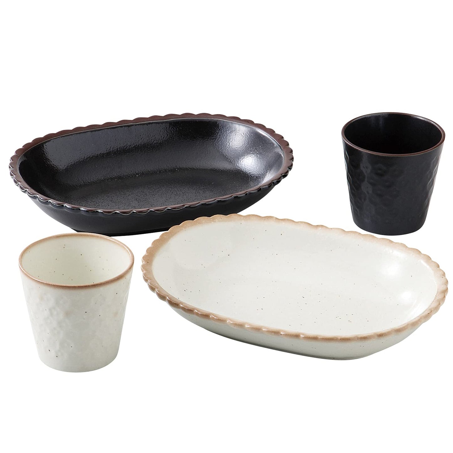 西海陶器(Saikaitoki) 19872 Curry Pasta Dish, プレート 22.5×16.5×4cm、カップ Φ8×7.5cm, white/black/red
