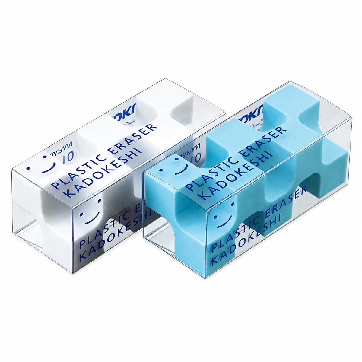 Kokuyo 2 Pack Kado-Keshi Plastic Erasers, Petit Type, White and Blue, Japan Import (Keshi-U750-1)