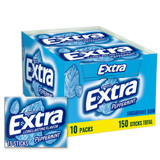 EXTRA Peppermint Chewing Gum, Individually Wrapped, Bulk, 15 ct, 10 Pack
