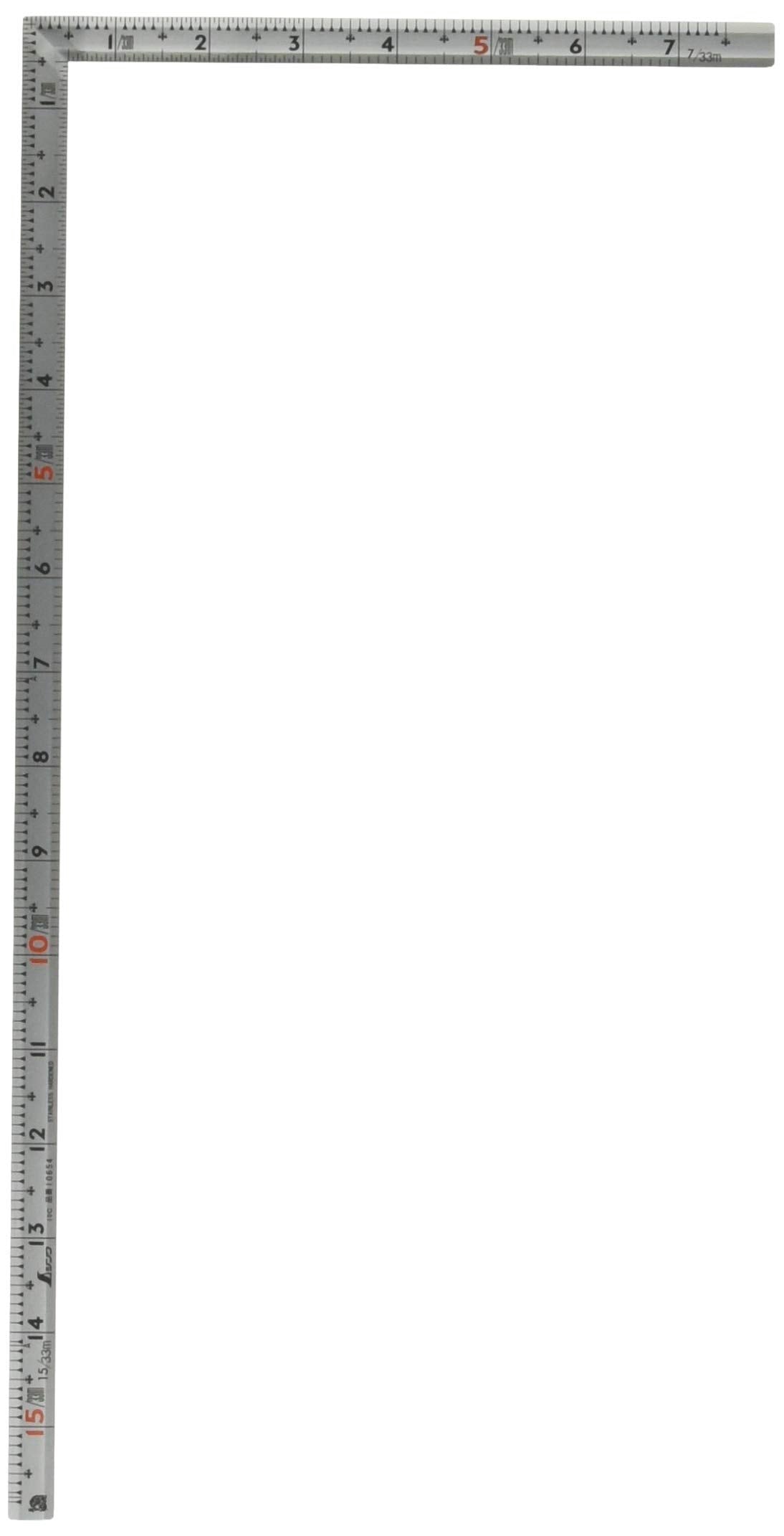 Shinwa Sokutei 10654 Curb Scale, Same Thickness, Square 1.5 Inches, Masterpiece, Red Numerals, Silver
