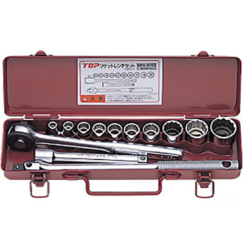 TOP SWS-310S Socket Wrench Set, Drive Angle, 0.4 inches (9.5 mm), Case, Ratchet Handle, 0.2 - 0.9 inches (6 - 22 mm) Sockets, Etc. 13 Piece Set