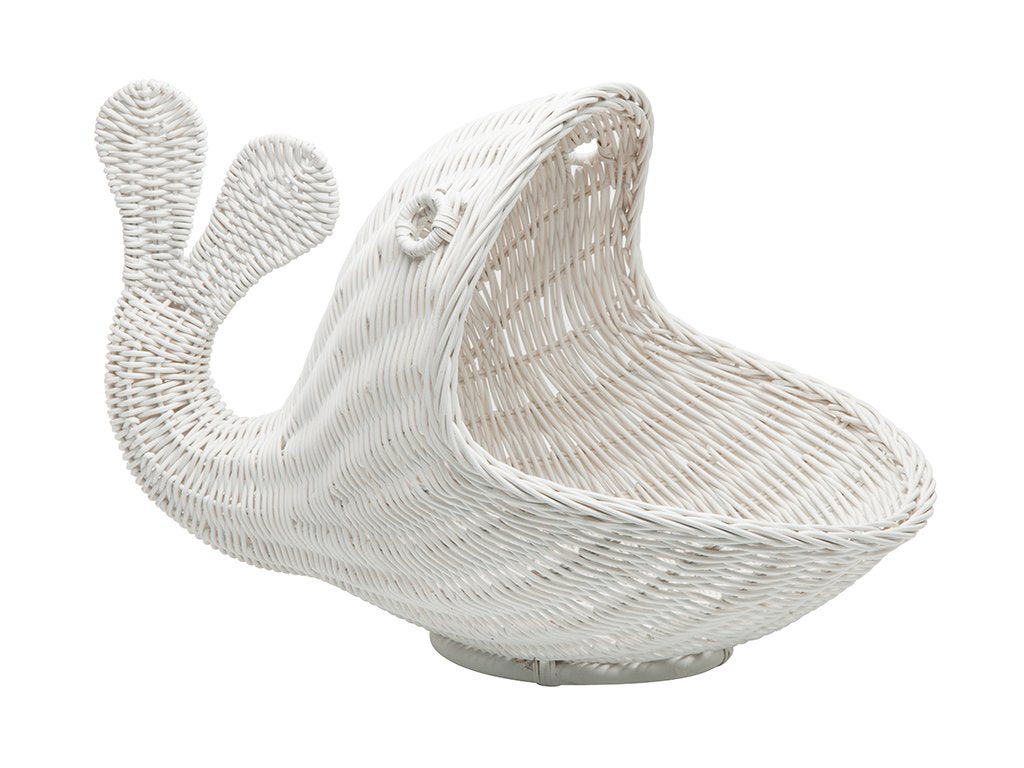KOUBOO Rattan Whale Storage Basket, Ocean Theme Organizer, White Wicker Bin