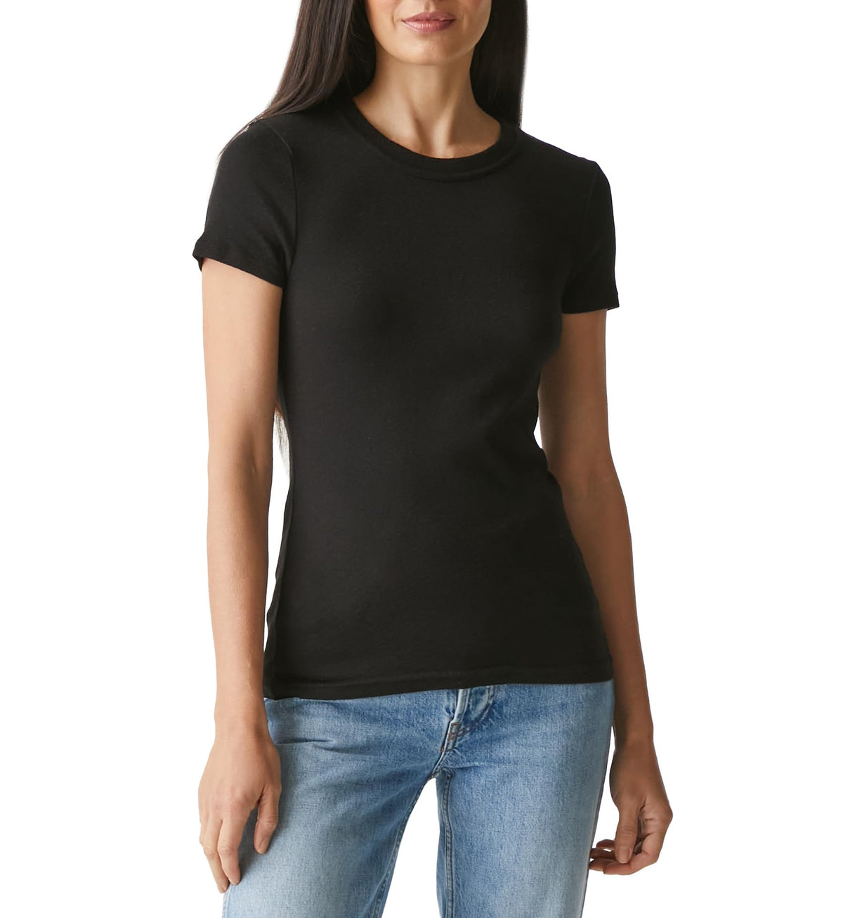 Michael Stars Womens Fallon Shine Tee US One Size, Black, Crew Neck Cotton Blend