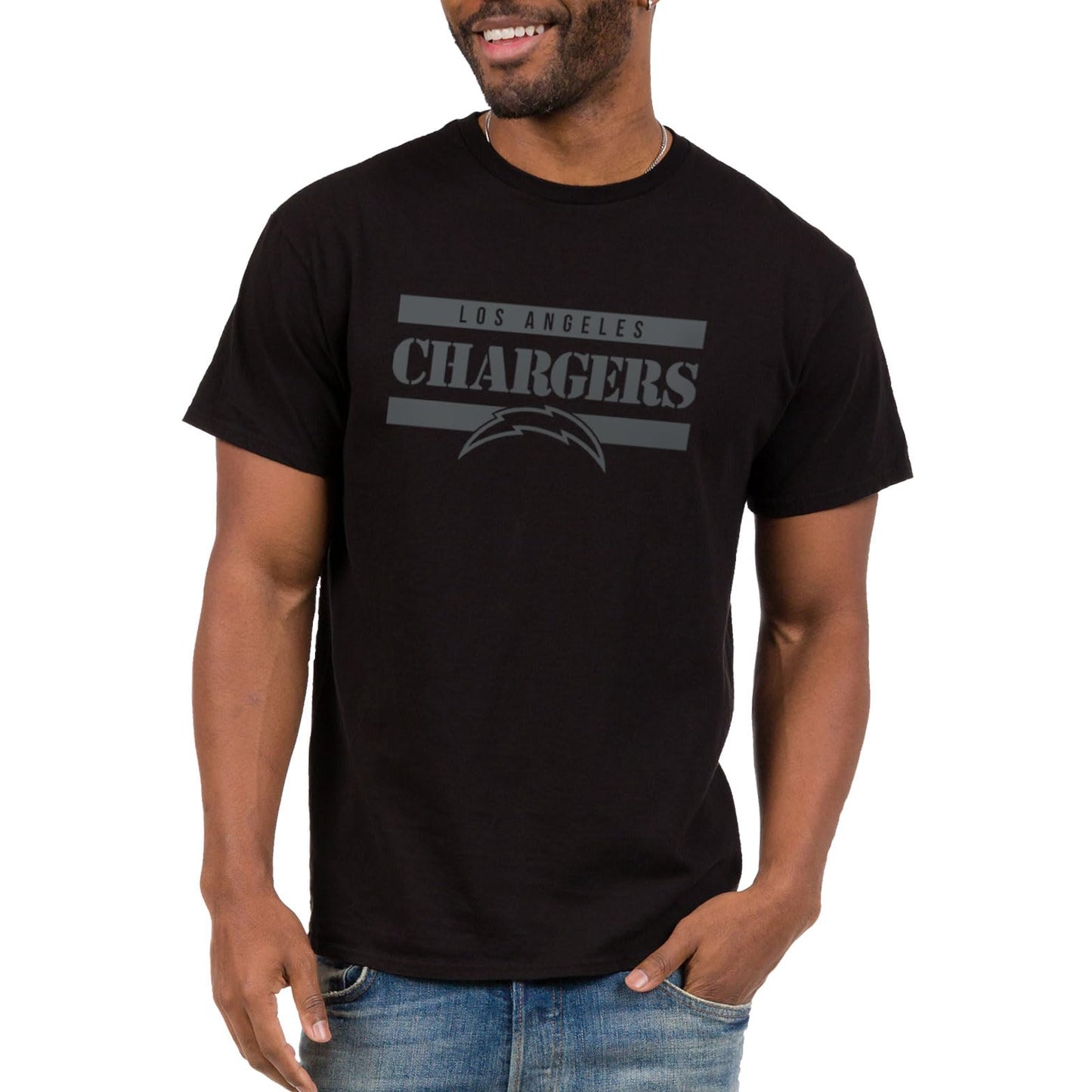 Junk Food NFL - Los Angeles Chargers Stencil Block Adult SS T-Shirt Black