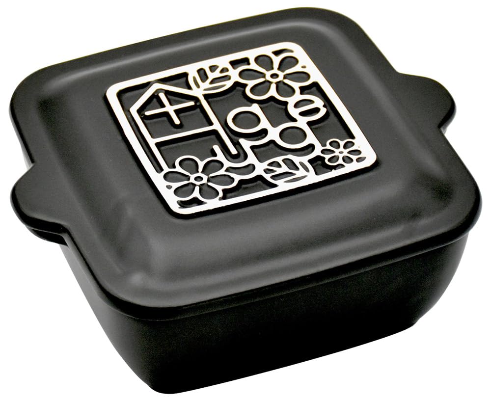 Ceramic Indigo Hygge 08423 Square Pan, Black, Size: Main Body, Lid: Approx. W 7.0 x D 5.9 x H 2.9 inches (17.8 x 15 x 7.4 cm)