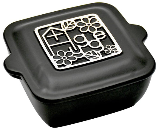 Ceramic Indigo Hygge 08423 Square Pan, Black, Size: Main Body, Lid: Approx. W 7.0 x D 5.9 x H 2.9 inches (17.8 x 15 x 7.4 cm)