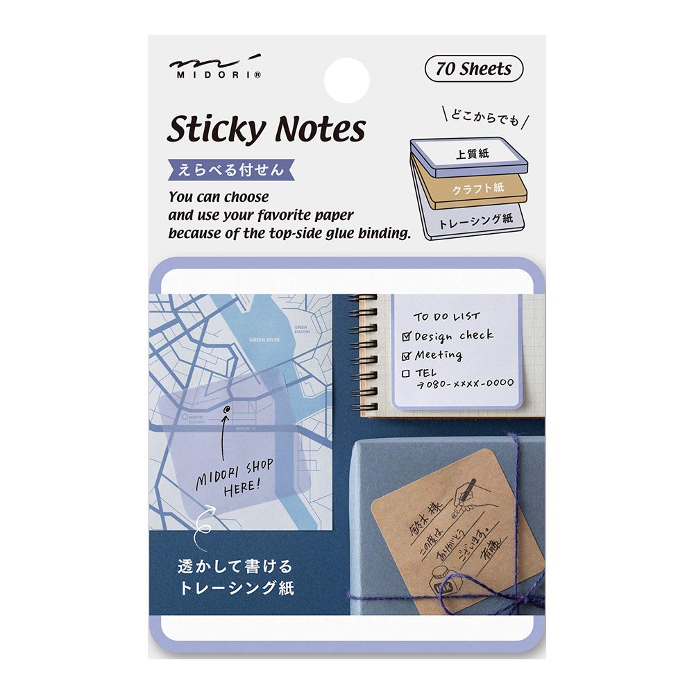 Midori Sticky Notes, 70 Count, Blue