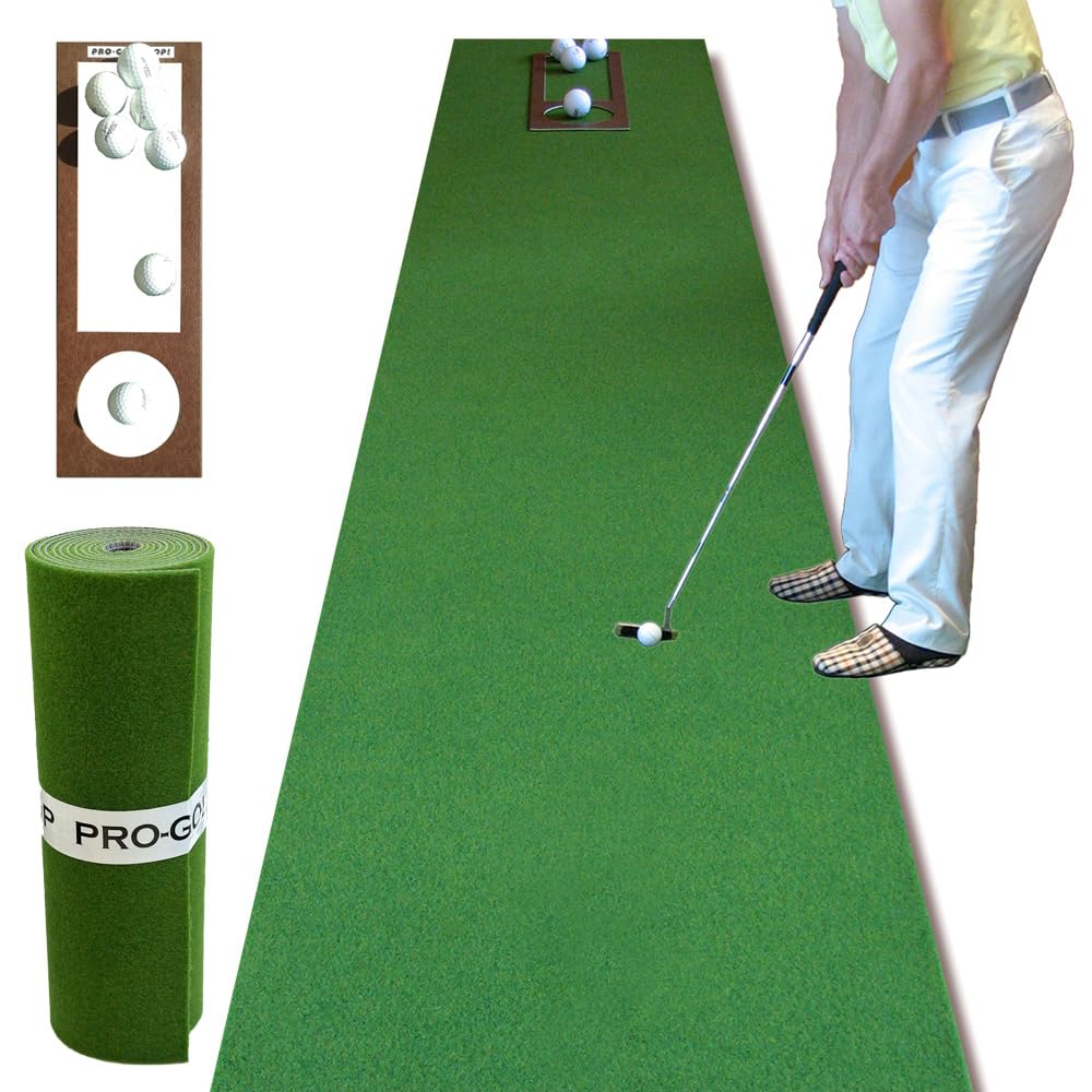 PRO-GOLFSHOP Putting Workshop Super Bent Putting Mat 1.57ft x 9.1ft, with Sense of Distance Trainer Cup