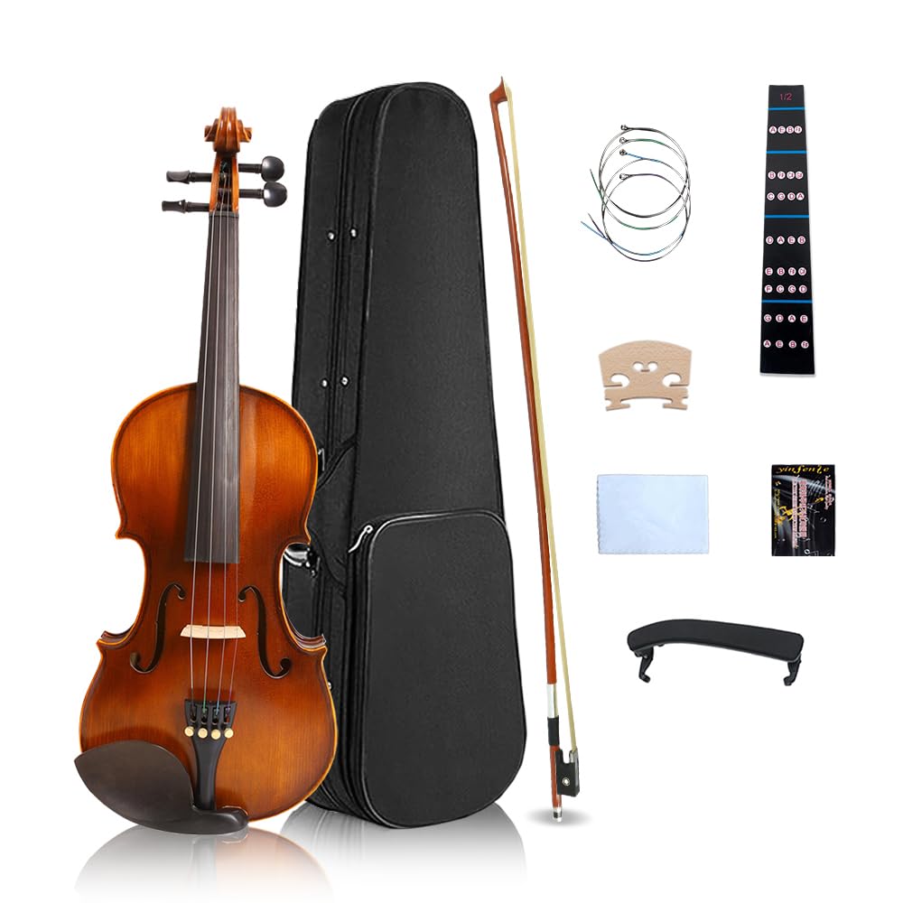 YoungMonic 1/2 Violin Set for Beginners and Adults with Extra Strings Bridge Carrying Case Violin for Beginners