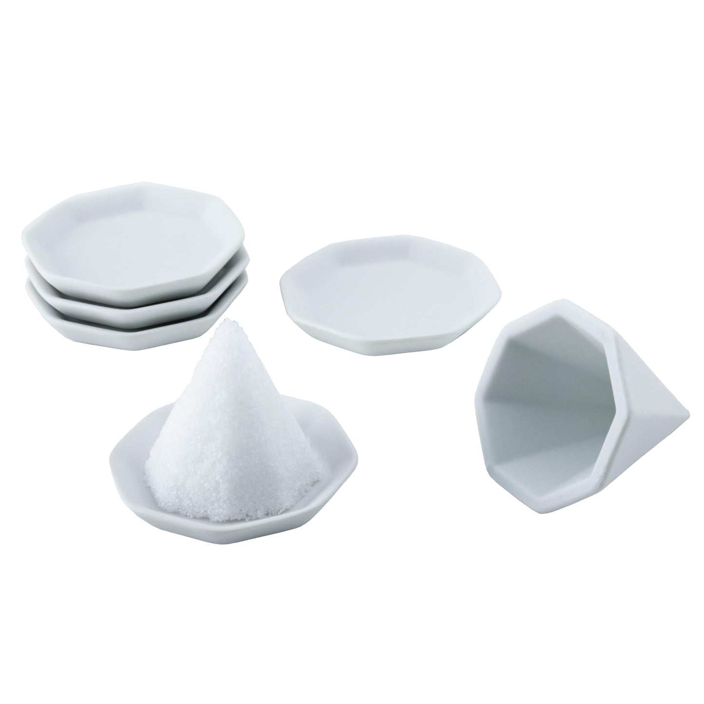 神棚の里(Kamidananosato) Kamidano-no-Sato [Morishio Set] Octagonal Salt Set, Small, with 5 Unglazed Octagonal Plates - White