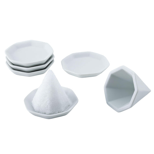 神棚の里(Kamidananosato) Kamidano-no-Sato [Morishio Set] Octagonal Salt Set, Small, with 5 Unglazed Octagonal Plates - White