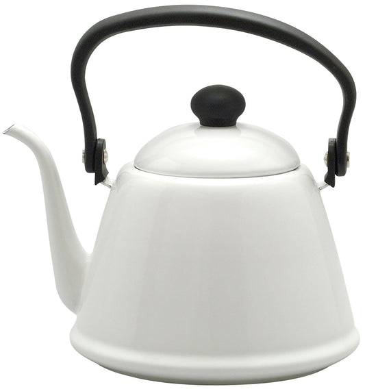 Noda Horo Drip Kettle II Enamel, 0.6 gal (2 L), Induction Compatible, White, Made in Japan DK-200W